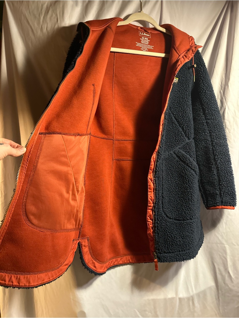 L.L. Bean Teddy Jacket in Rust & Navy (XS)